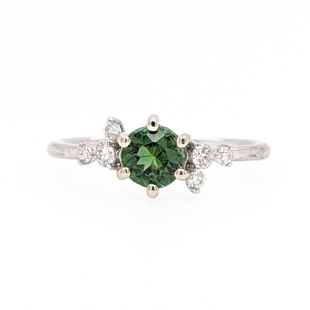 Tsavorite Garnet Ring in Solid 14K White Gold with Natural Diamond Accents